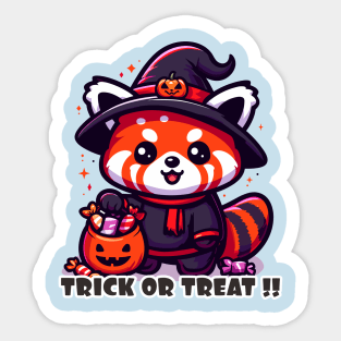 Red Panda halloween holding bag of candy Sticker